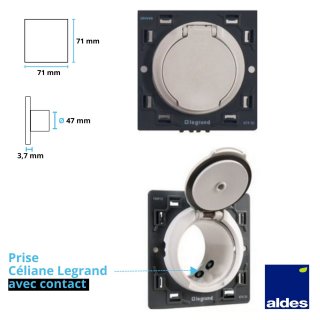 Prise Céliane Legrand Aldes avec contact, pour aspiration centralisée