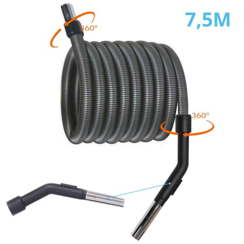 Flexible pour aspirateur, poigne bout mtal jusqu' 12.5 mtres