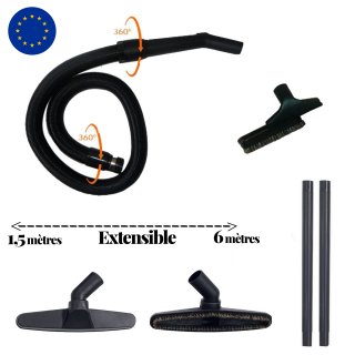 Kit avec flexible extensible de 1,5 � 6 m�tres, compatible avec toutes les marques d'aspiration