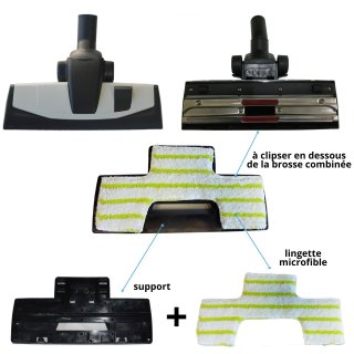 Kit large brosse combin�e, 1 support adaptateur, 1 lingette microfibre lavable, pour aspiration centralis�e