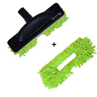 Kit brosse + MOP  frange microfibre verte + 1 rechange MOP, pour aspiration centralise